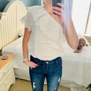 NWT Boutique White Eyelet One Shoulder Top